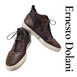 Ernesto Dolani Sneakers Men 43 Brown Leather Woven High Top Italian Luxury Shoes
